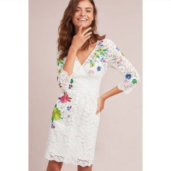 Anthro Tracy Reese Adeline White Lace Embroidered Dress -NWT - Picture 1 of 11